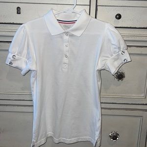 French Toast school uniform top shortsleeve white collar polo shirt medium (7/8)